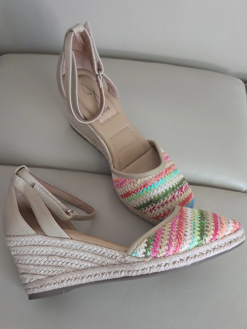 Joie Neutral Espadrille Wedges with Multicolor Braided Toe Size 9M